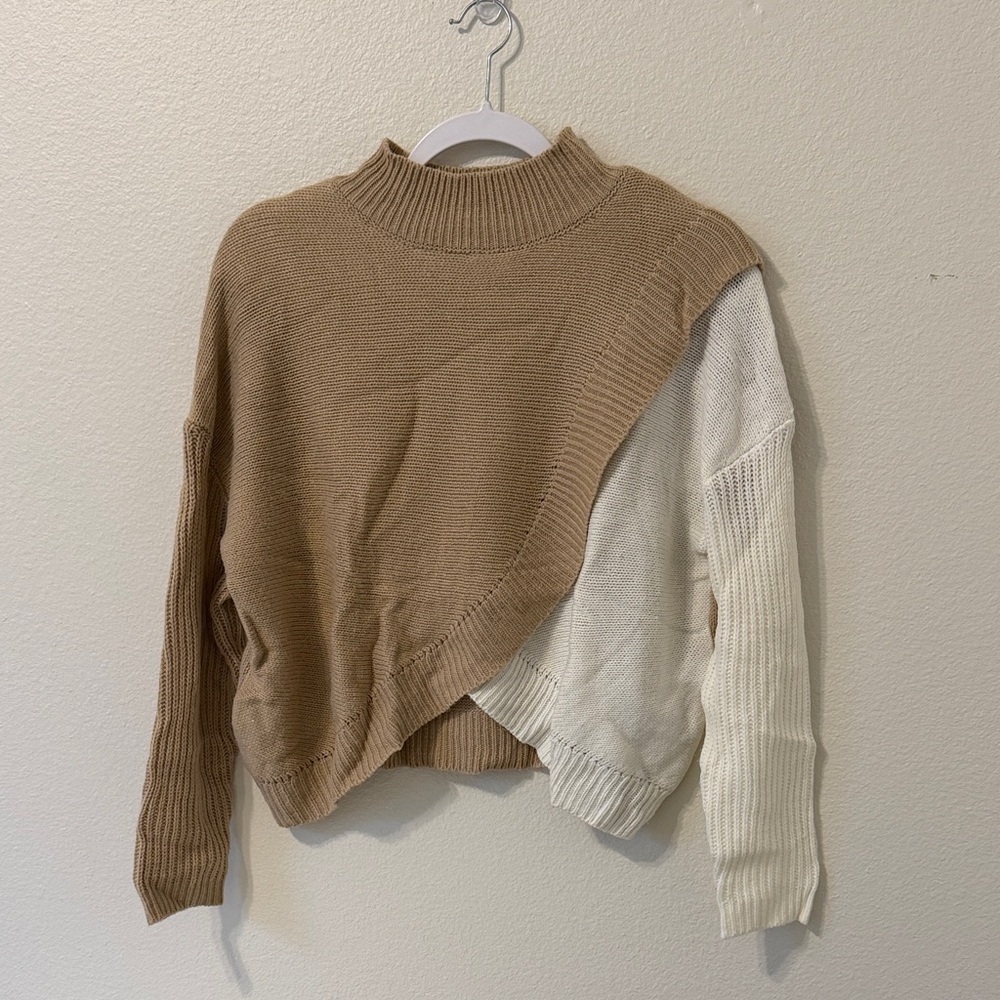 🤎 Two-Tone Asymmetrical Knit Sweater – Size S
